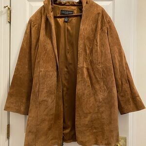 QVC Centigrade Brown Suede Leather Mid Coat 2X